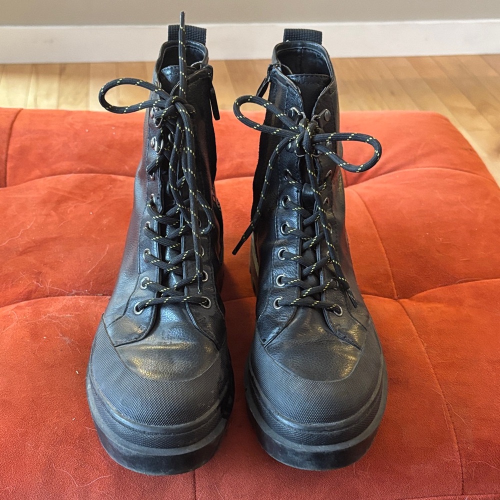 Circus Black Lace-Up Combat Boots with Side Zippers